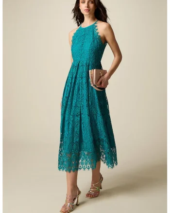 Rochie midi de dantela, Turcoaz
