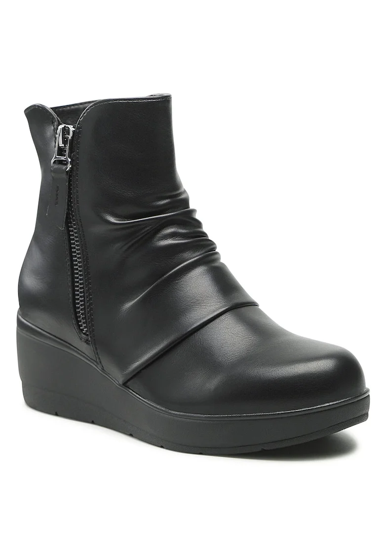 Botine de dama,  piele ecologica, negru, Negru
