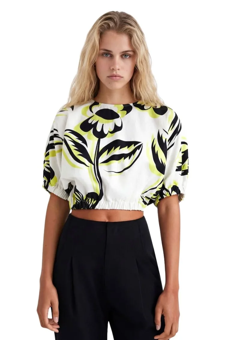 Bluza crop cu maneci bufante