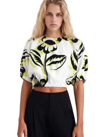Bluza crop cu maneci bufante
