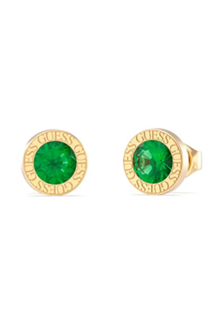 Cercei cu tija decorati cu zirconia, Verde/Auriu