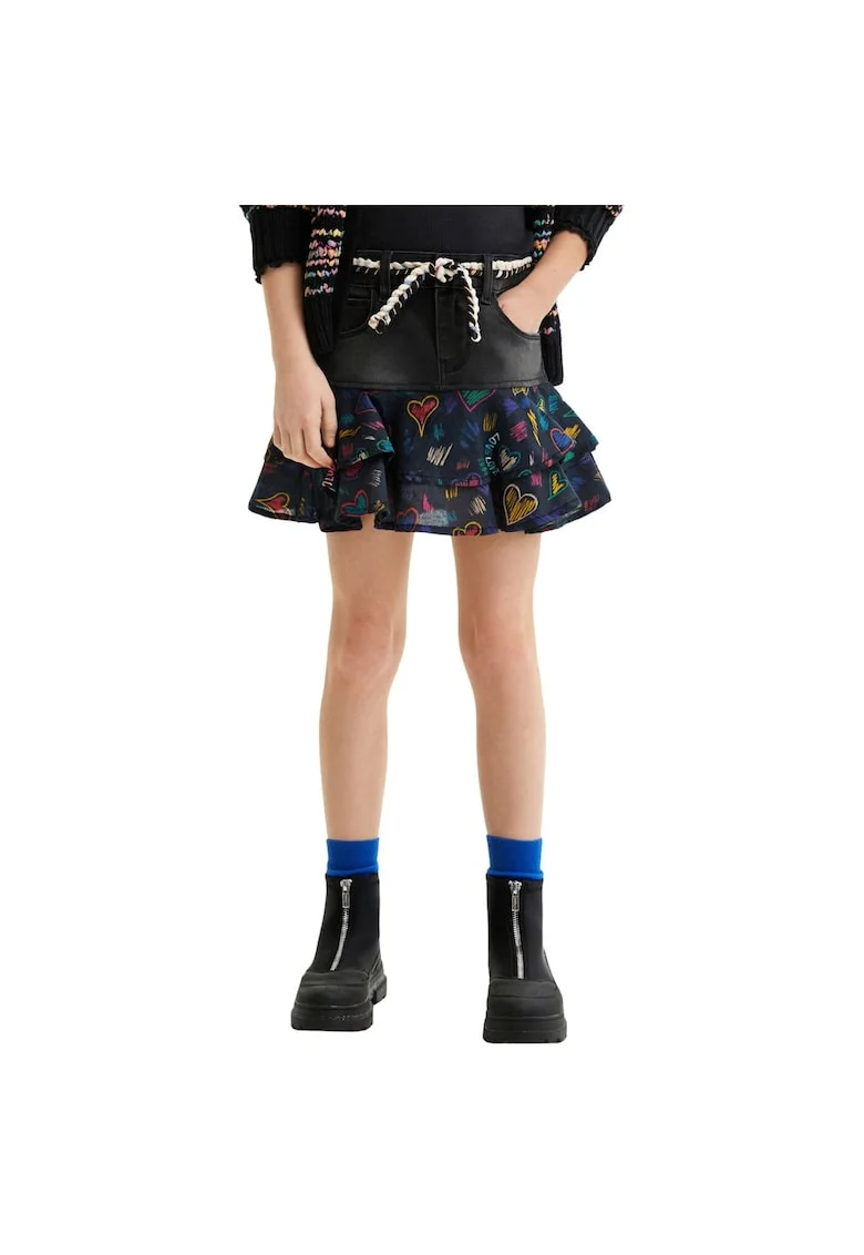 Fusta scurta din denim, cu volane,