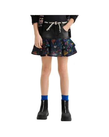 Fusta scurta din denim, cu volane,