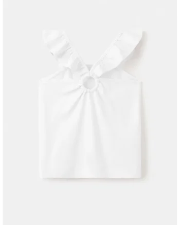 Tricou cu aplicatii cu volane, Alb optic