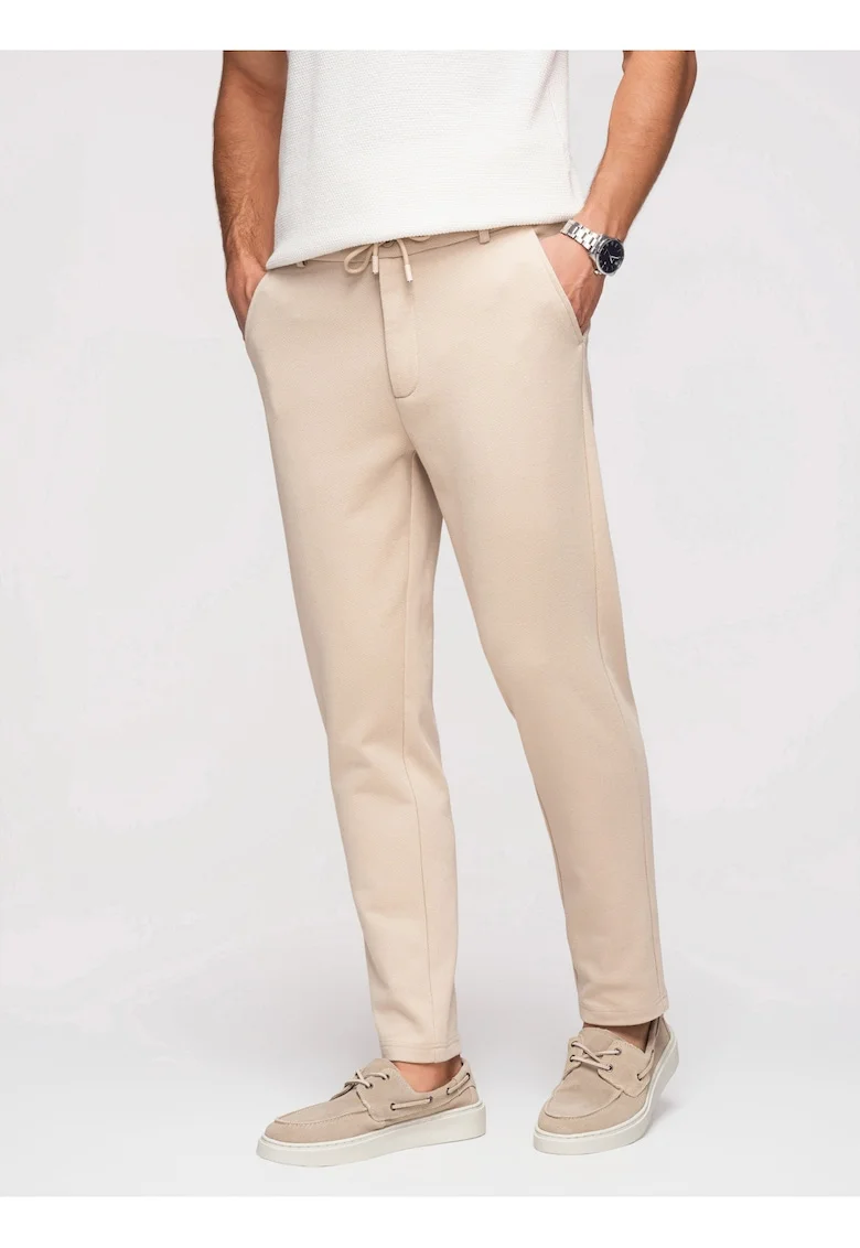 Pantaloni Carrot Jacquard Bumbac Pantaloni Barbati Casual, Bej