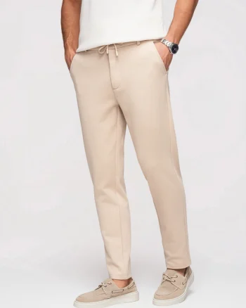 Pantaloni Carrot Jacquard Bumbac Pantaloni Barbati Casual, Bej