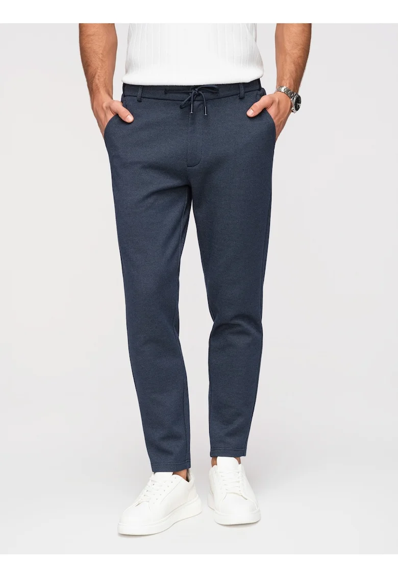 Pantaloni Carrot Jacquard Bumbac Pantaloni Barbati Casual, Bleumarin