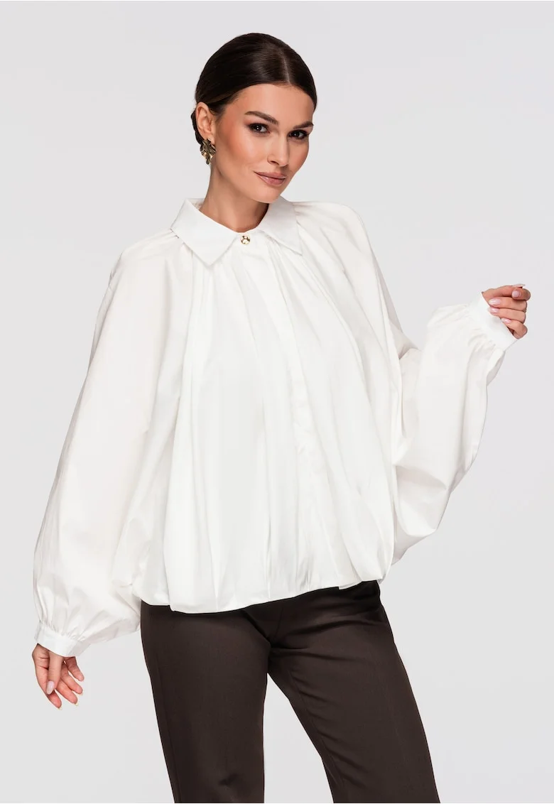 Bluza Dama Oversize Bumbac Maneca Lunga Stil Lejer, Alb