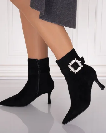 Botine dama Negre din Piele Ecologica Intoarsa Oranda