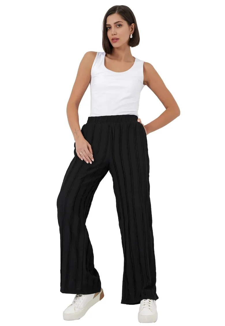 Pantaloni dama,  Poliester/Elastan, Negru, Talie elastica