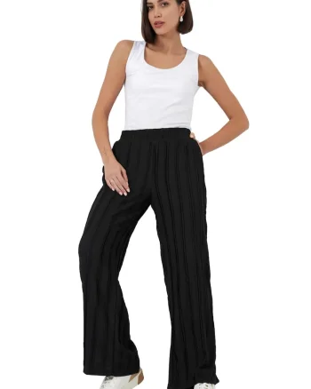 Pantaloni dama,  Poliester/Elastan, Negru, Talie elastica