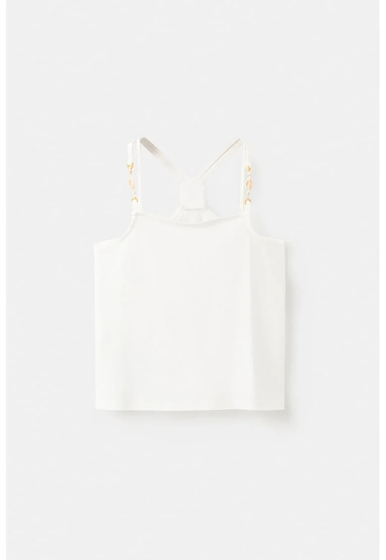 Top din bumbac cu model uni, Alb