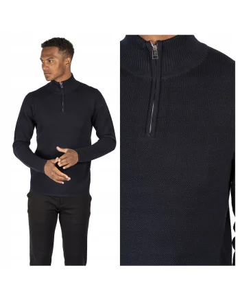 Pulover Barbati,  Langdon Half Zip, Regular Fit, Maneci Lungi, Guler Inalt, Design Simplu, Bumbac, Negru, Negru