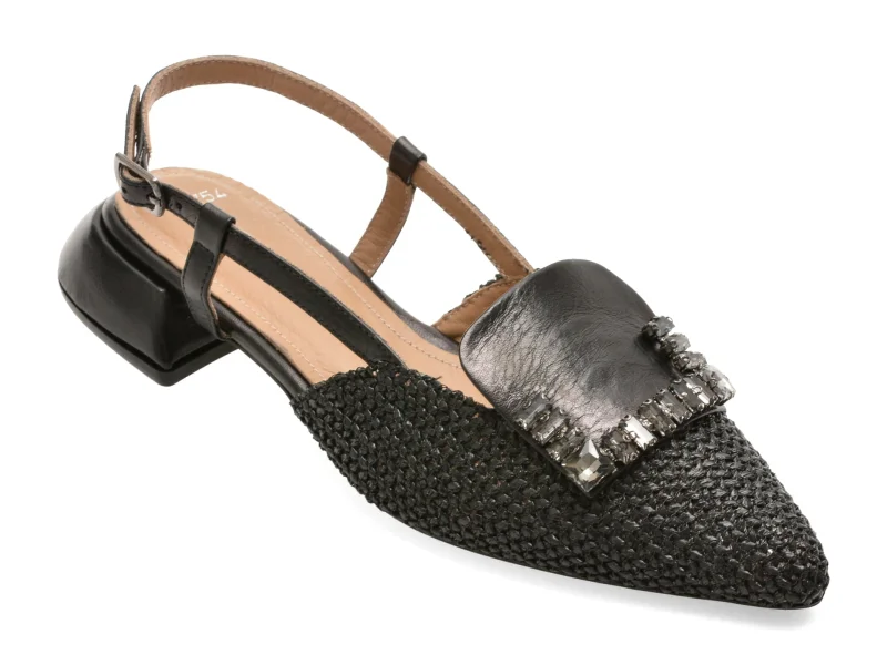 Pantofi eleganti EPICA negri, 669B754, din material textil si piele naturala