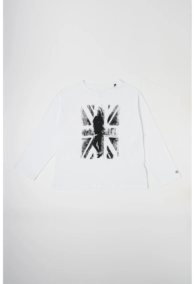 Bluza regular fit cu imprimeu frontal Brenda, Alb/Negru