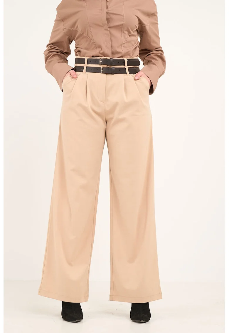 Pantaloni ampli cu talie inalta, Maro camel