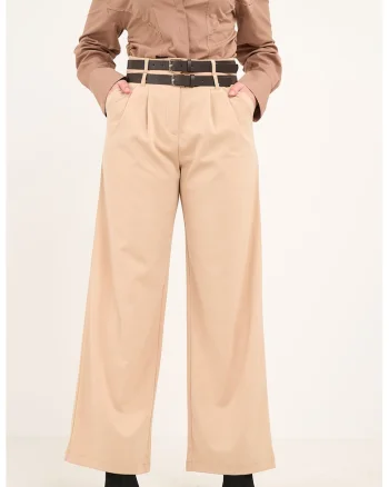 Pantaloni ampli cu talie inalta, Maro camel