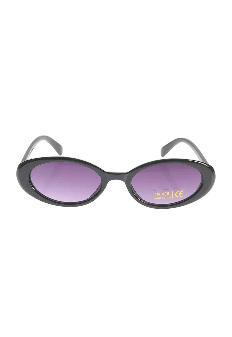 Ochelari de soare ovali cu lentile mov si rama neagra lucioasa