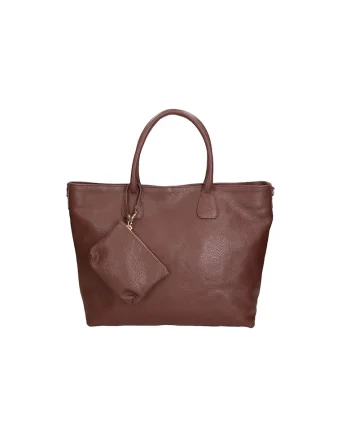 Geanta shopper de piele cu etui mic, Maro inchis