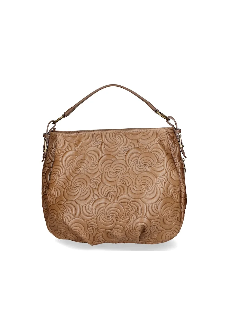 Geanta hobo de piele cu model in relief, Maro taupe