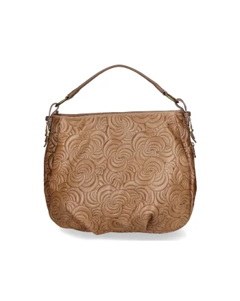 Geanta hobo de piele cu model in relief, Maro taupe