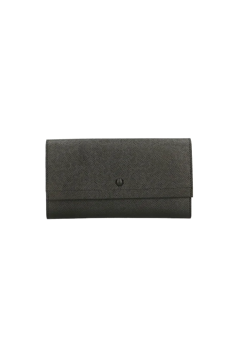 Portofel piele cu clapa, Negru, 11.5x21x3