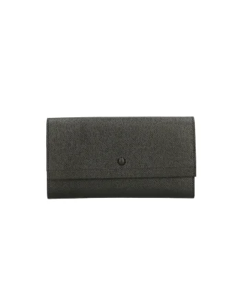 Portofel piele cu clapa, Negru, 11.5x21x3