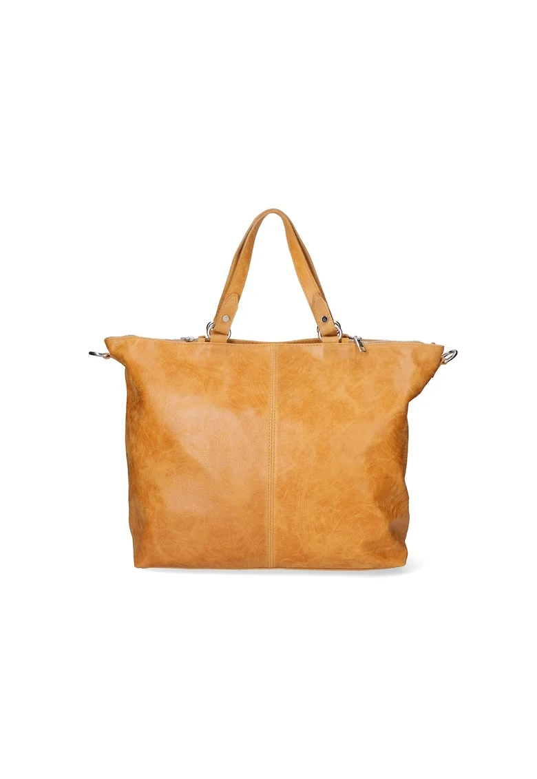 Geanta de piele cu buzunar cu fermoar 25127, Caramel