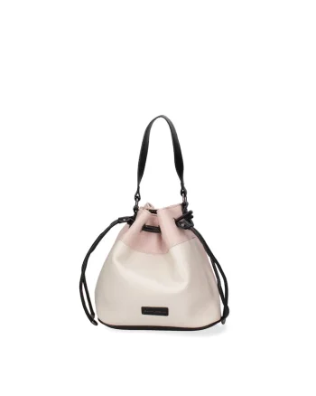 Geanta bucket de piele ecologica, Bej/Roz