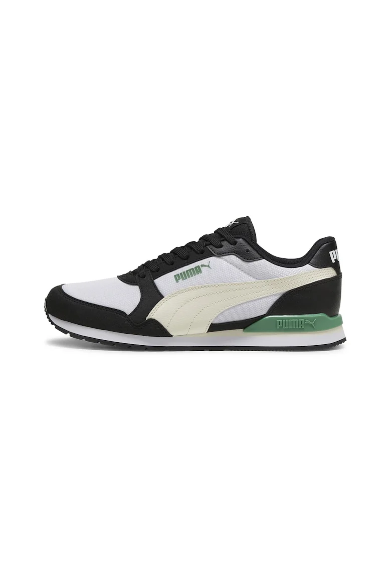 Pantofi sport de piele ecologica cu garnituri de plasa Runner, Verde/Negru/Alb murdar