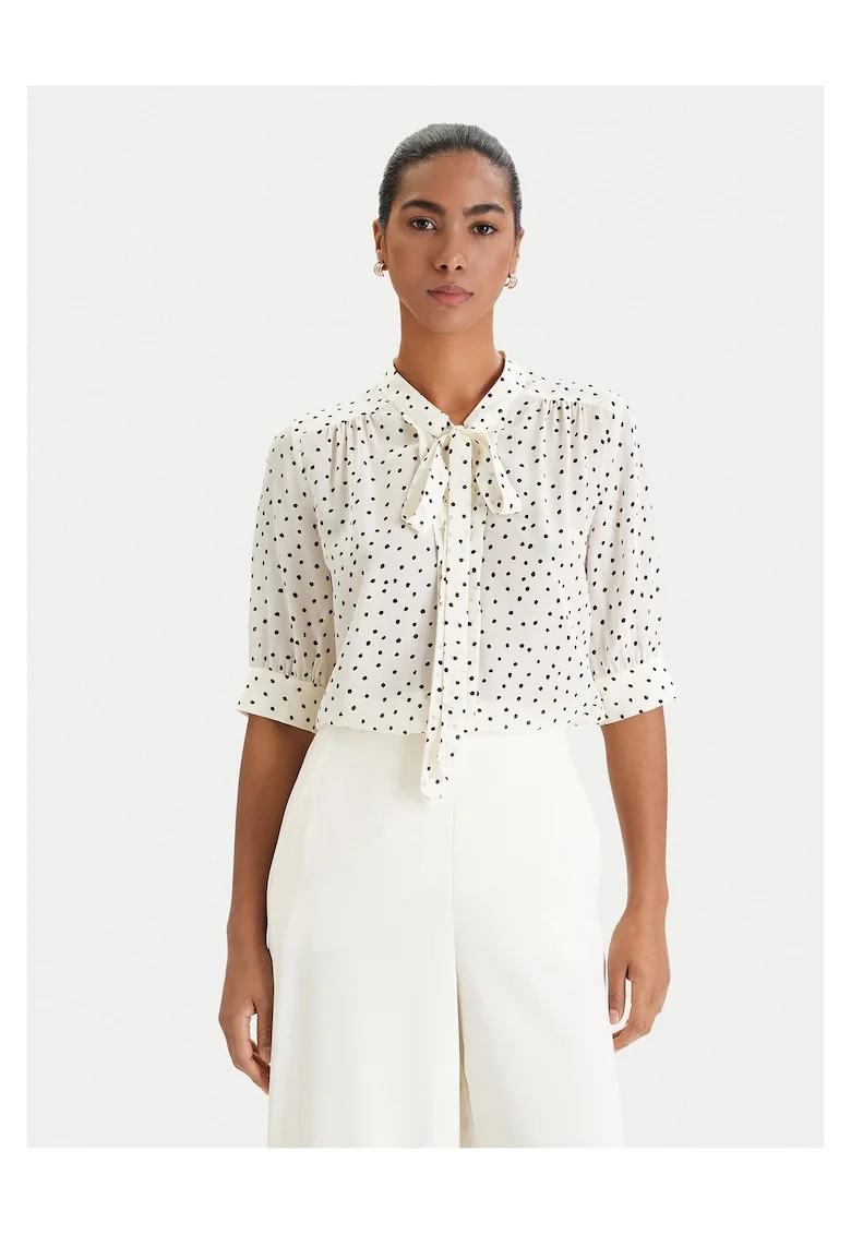 Bluza dama,  buline, ecru, 50% matase, 50% viscoza