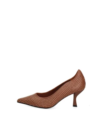 Pantofi din piele cu tinte si toc Lunaria Nova, Maro cognac