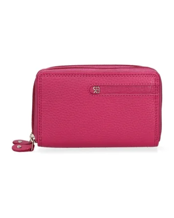 Portofel de piele cu fermoar, Fucsia