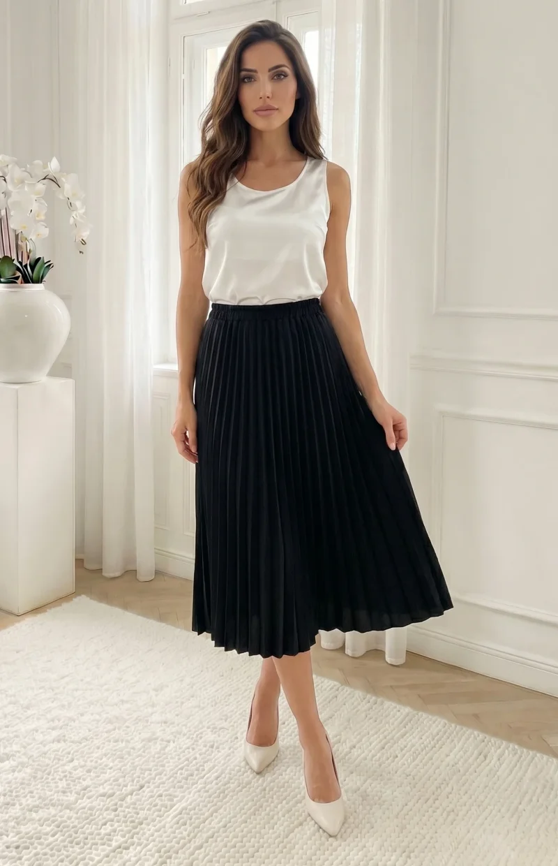 Fusta midi plisata neagra cu tal...