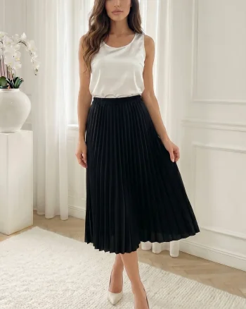 Fusta midi plisata neagra cu tal...