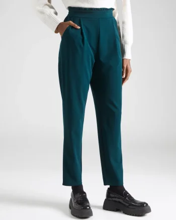 Pantaloni verde petrol cu talie ...
