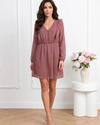 Rochie scurta roz prafuit cu vol...
