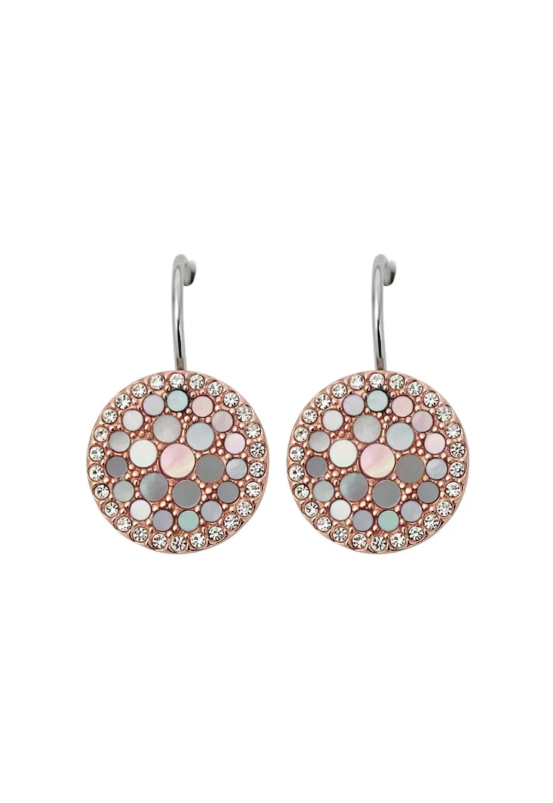 Cercei auriu rose rotunzi cu mother of pearl si tortita
