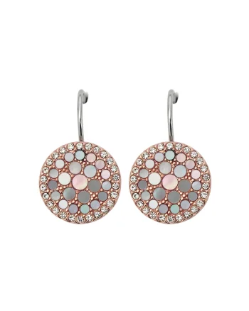 Cercei auriu rose rotunzi cu mother of pearl si tortita