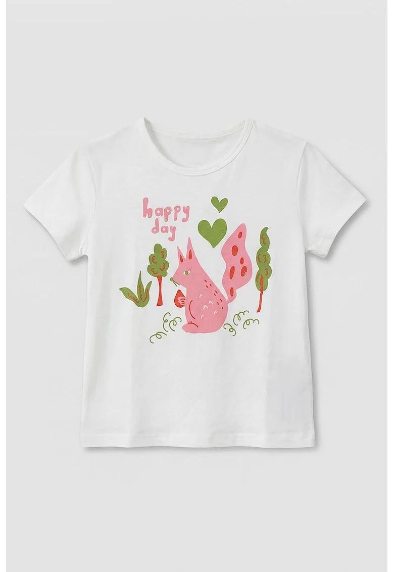 Tricou regular fit de bumbac, Alb/Roz/Verde feriga