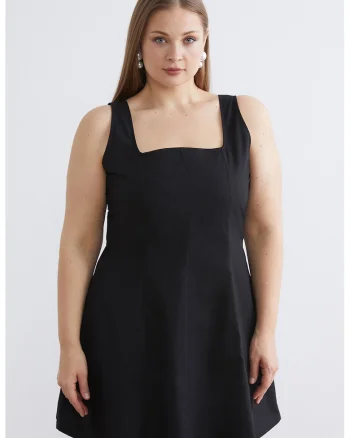 Rochie mini evazata cu decolteu patrat, Negru