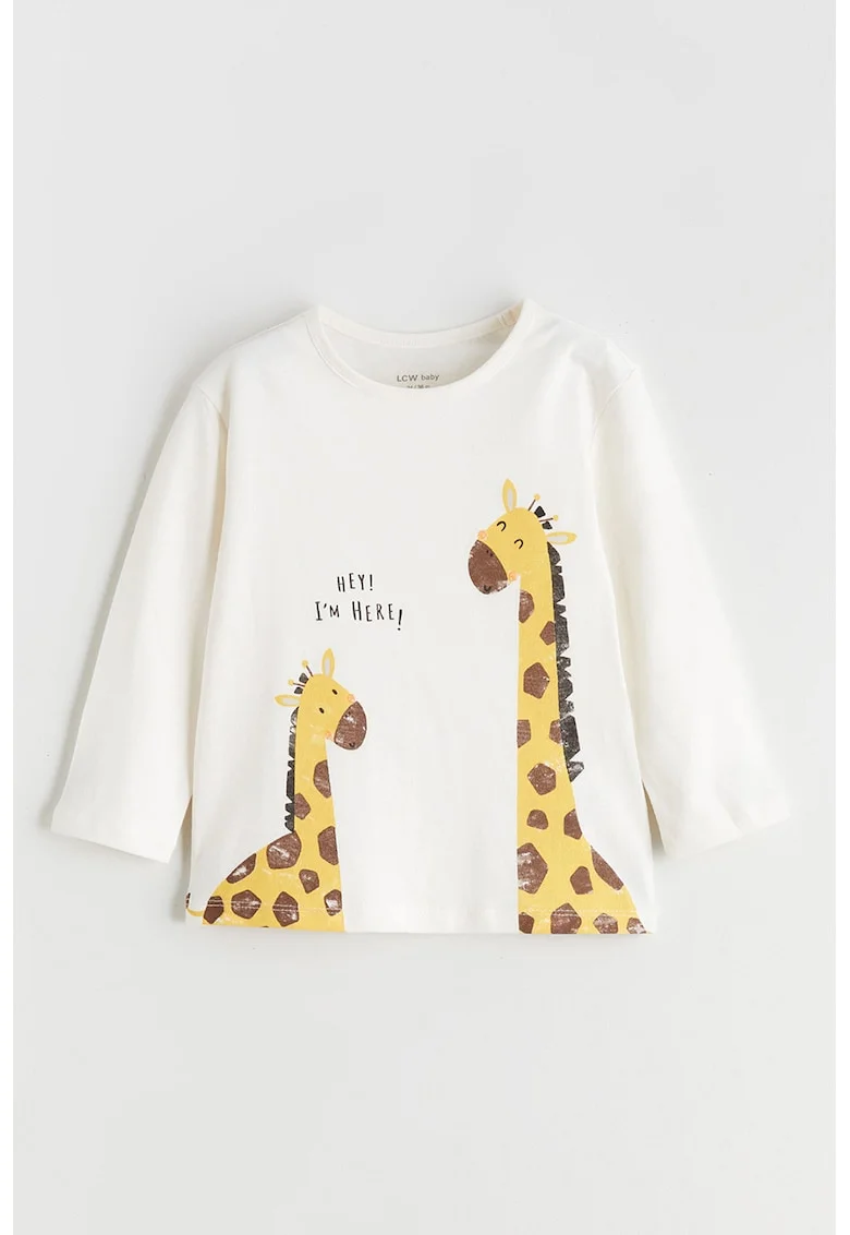 Bluza de bumbac cu imprimeu grafic si text, Alb/Maro/Portocaliu