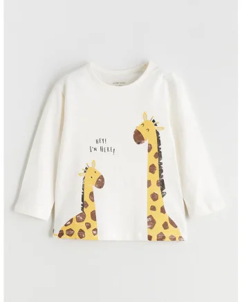 Bluza de bumbac cu imprimeu grafic si text, Alb/Maro/Portocaliu