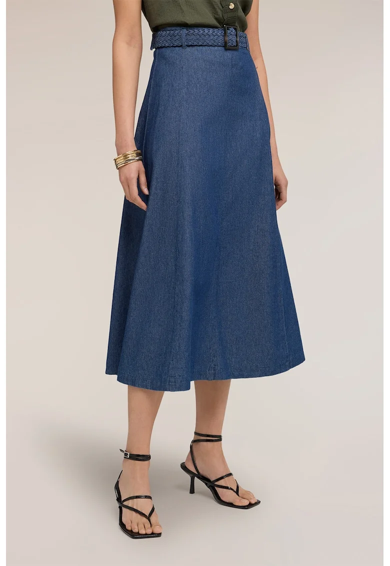 Fusta evazata din denim, Bleumarin