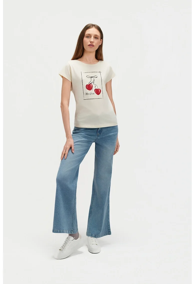 Tricou cu imprimeu grafic, Alb murdar