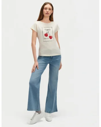 Tricou cu imprimeu grafic, Alb murdar