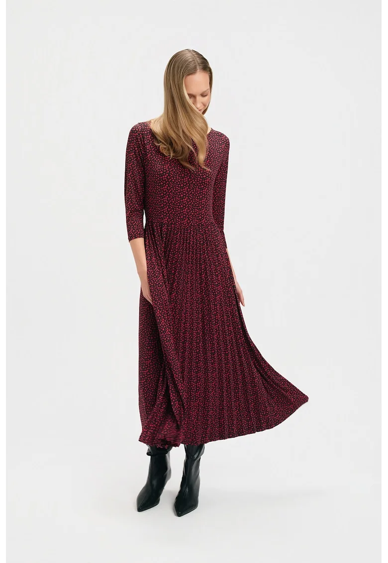 Rochie evazata cu imprimeu cu inimi, Rosu/Negru