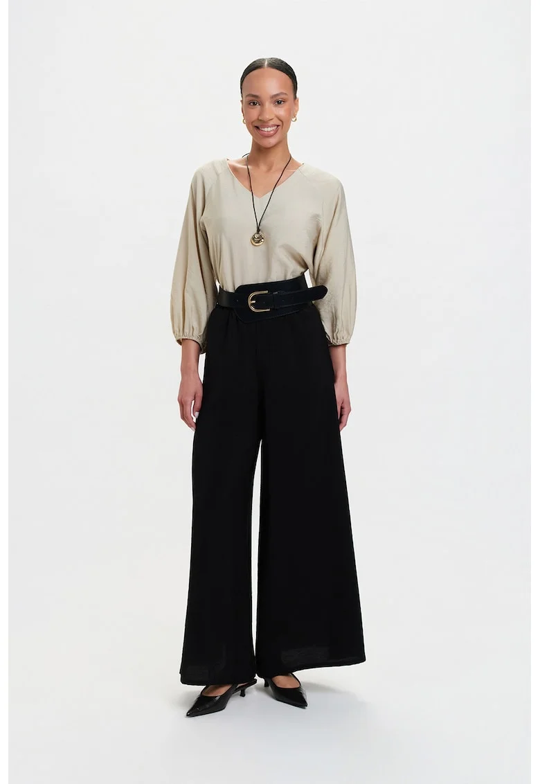 Pantaloni cu croiala ampla si talie elastica, Negru