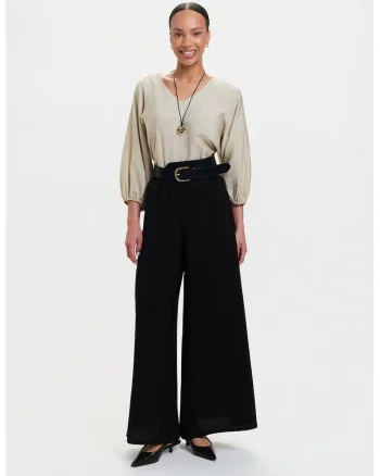 Pantaloni cu croiala ampla si talie elastica, Negru