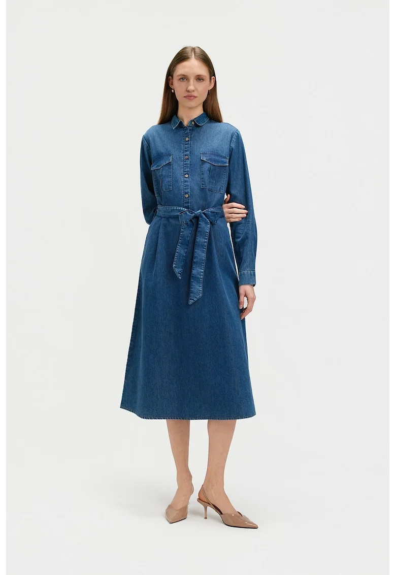 Rochie evazata din denim, Albastru inchis